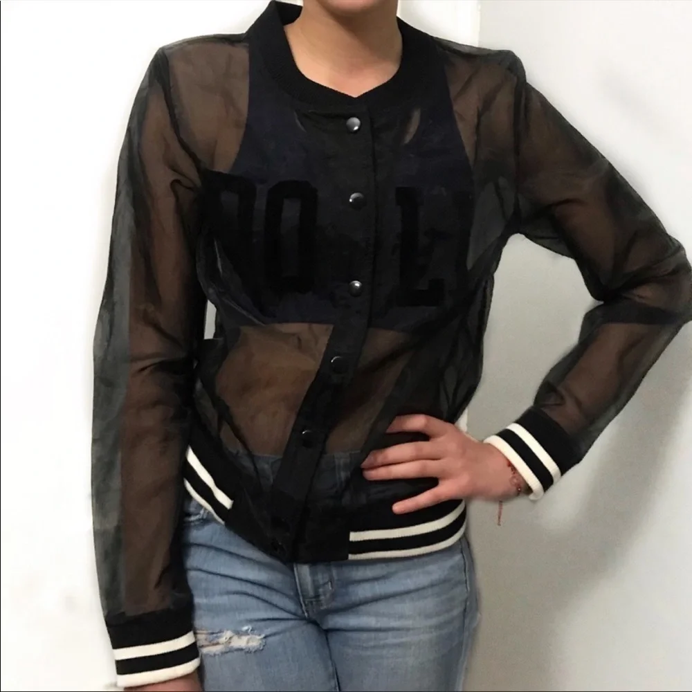 Forever 21 organza Barbie see through bomber jacket black size S